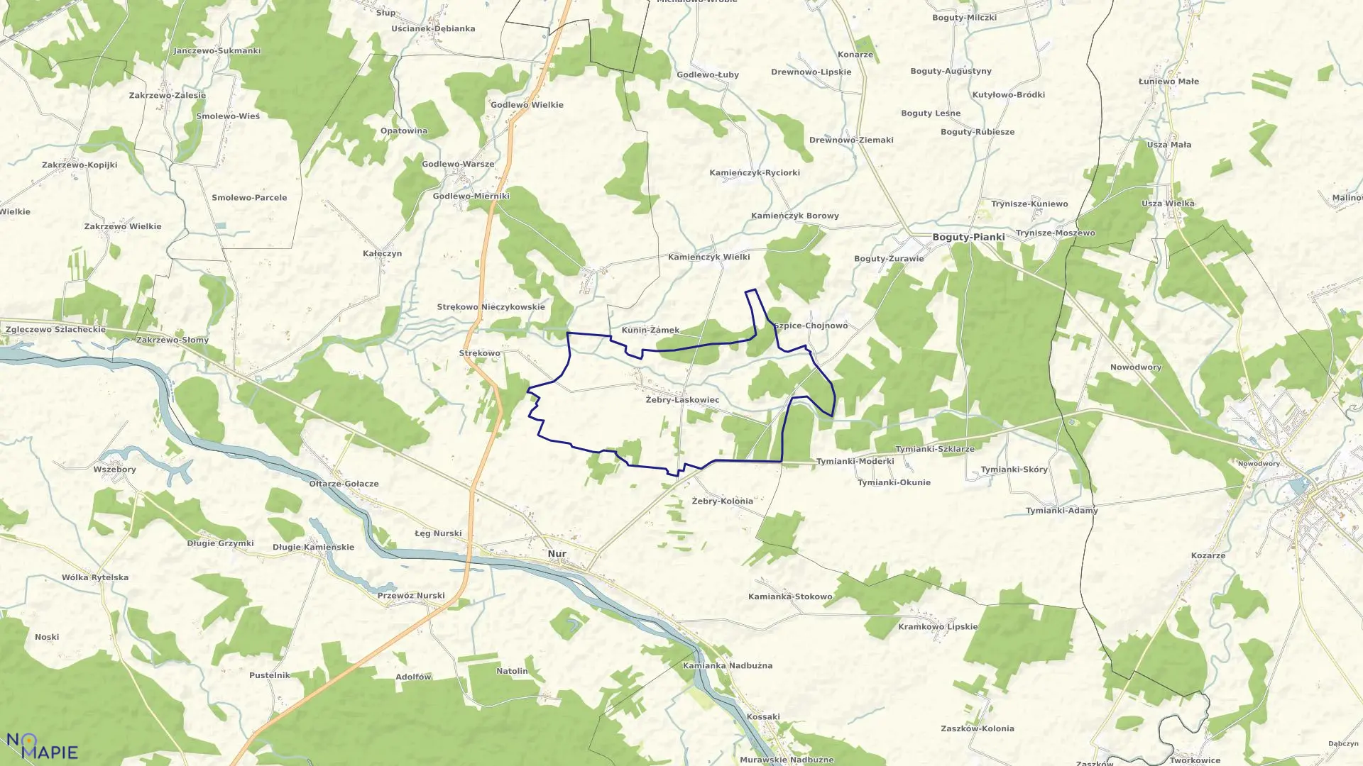 Mapa obrębu Żebry-Laskowiec w gminie Nur